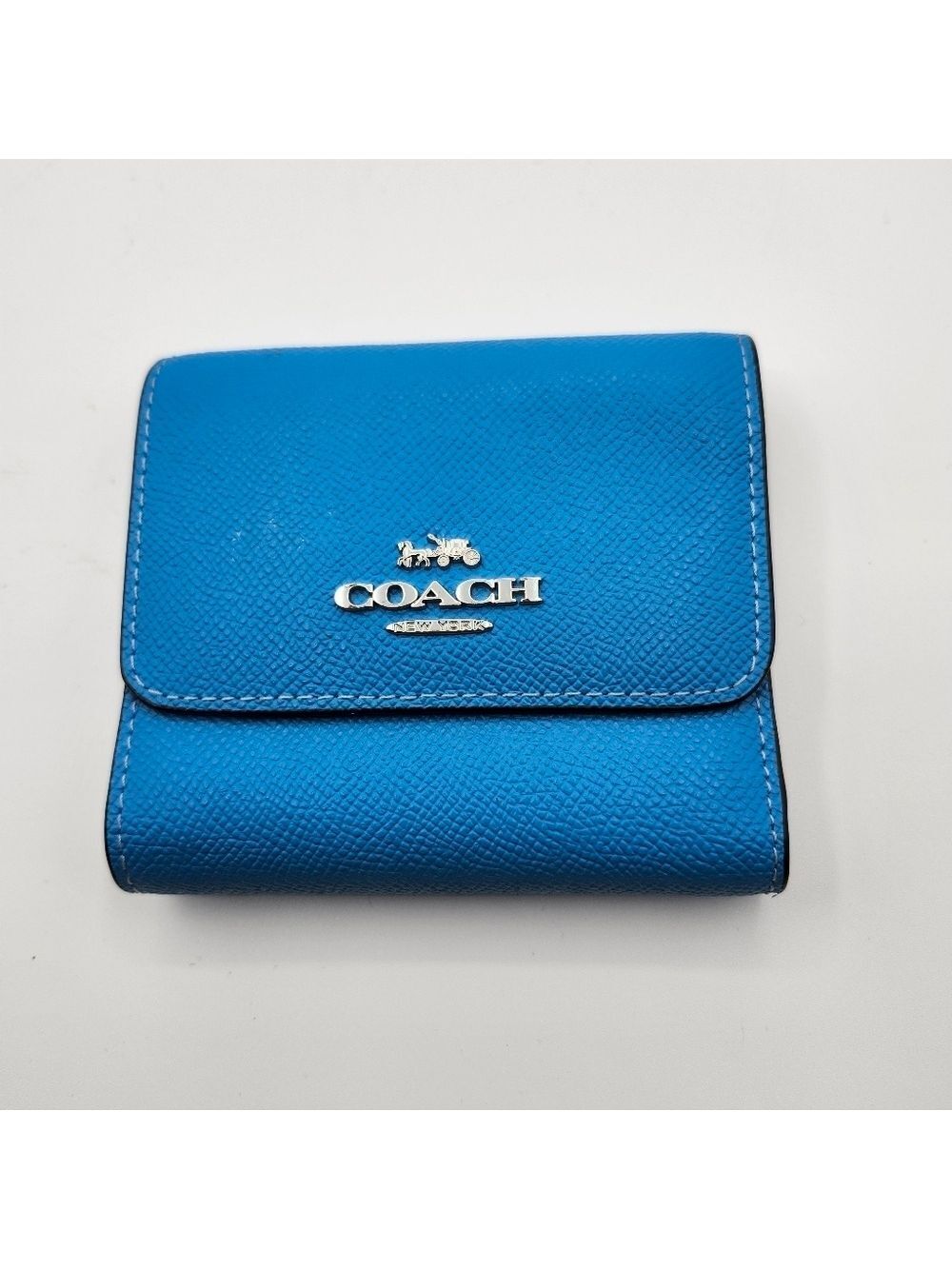 Coach Electric Blue Crossgrain Leather Wallet Tri Fold